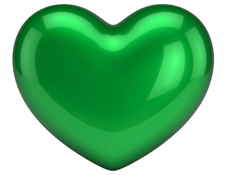 A beautifully rendered three-dimensional green heart with a glossy finish conveys passion and vitality
