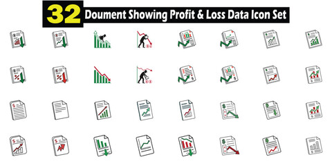 Fototapete - A comprehensive collection of thirty two profit and loss data icon set illustrations for business reports