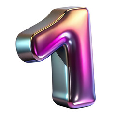 Aufkleber - Iridescent Number One 3D Render on Transparent Background for Modern Design and Numerical Representation