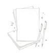 © My universe - Vector silhouette sketch of blank paper and pens Minimalist line art illustration for writing drawing or study concepts with copy space