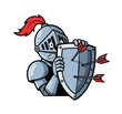 © mehedizisan - Scared Cartoon Knight Hiding Behind a Shield with Arrows