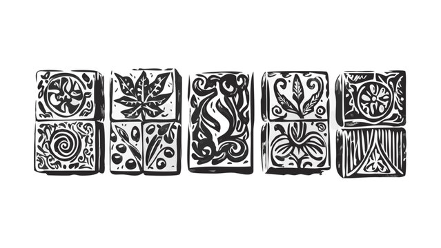 Vintage wooden printing blocks with letters and decorative designs