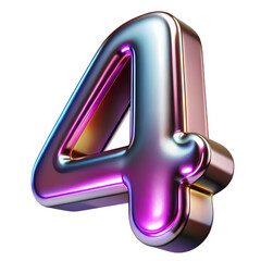 Aufkleber - Iridescent Number Four 3D Render Isolated on Transparent Background for Graphic Design and Decoration