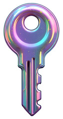 Poster - Iridescent holographic metallic key gleams, vibrant abstract symbol of opportunity