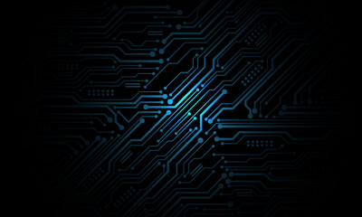 Leinwandbilder - Abstract blue circuit board technology connected lines electronics elements computer motherboard chip processor semiconductor digital on black background vector