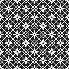 Poster - Geometric Flower and Diamond Repeated Black and White Decorative Pattern