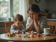 © bs - exhausted mother parenting burnout with toddler kitchen stress