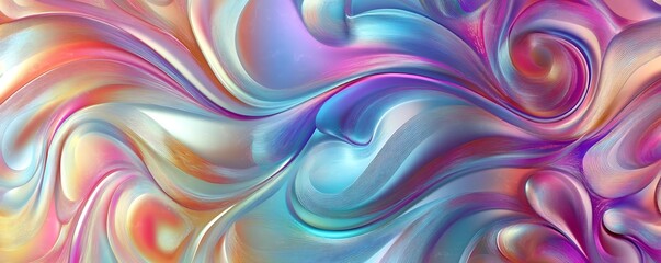 Poster - Seamless, trendy, iridescent rainbow foil texture. Soft holographic pastel unicorn marble background pattern. Modern pearlescent blurry abstract swirl modern background.