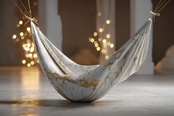 Poster - Elegant marble hammock creating a serene ambiance in a softly lit interior space