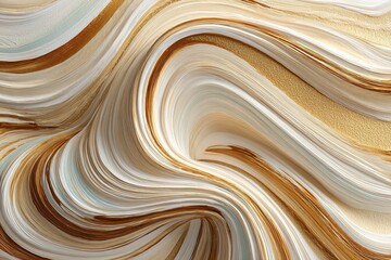 Poster - Abstract swirls of cream, gold, and blue colors create a captivating texture that draws the eye in a modern art design