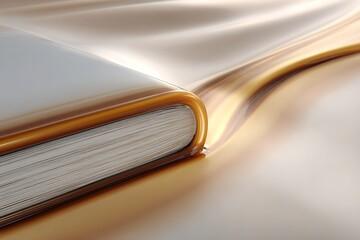 Poster - Curves and textures of a closed book on a smooth golden surface creating an artistic composition