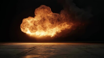 Poster - Intense explosion with vibrant flames and swirling smoke in a dark environment. The fiery spectacle illuminates the ground, creating a powerful and dramatic visual impact