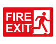 © Oleksandr - Fire exit sign. Red fire exit sign. Designations of the location of the emergency evacuation exit. Quick and safe exit from a building or facility in case of an emergency. Direction to a safe area.