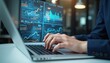 © Bakreen - Person's hands typing on laptop displaying financial charts and graphs Data analysis business technology