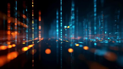 Aufkleber - Dynamic neon lights in blue and orange create a futuristic, digital landscape. The abstract pattern suggests technology, speed, and innovation in a modern, high tech environment