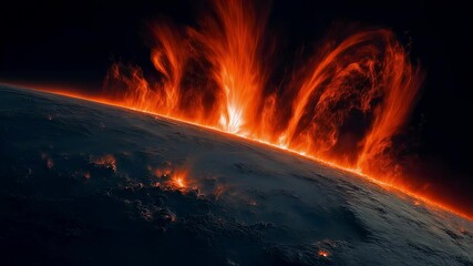Wall Mural - Powerful solar prominences rise like fiery arches from the sun's surface, creating a breathtaking spectacle of plasma energy against the dark backdrop of space