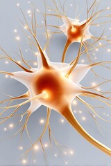 Poster - Artistic representation of neurons glowing with golden light on a soft background