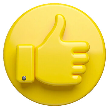 yellow 3d icon hand with thumb up isolated on white or transparent png