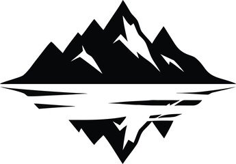 Aufkleber - Black and White Abstract Mountain Range Illustration with Underwater Reflection Iceberg Design Graphic