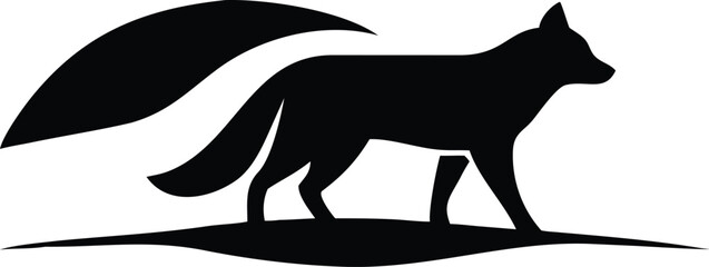 Aufkleber - Black Silhouette of a Fox Standing on a Hill with a Leaf Shaped Design Element white animal