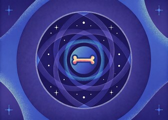 Poster - An abstract cosmic design features a dog bone at the center of concentric circles and twinkling stars