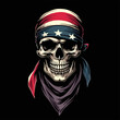© TKalinovskaya - Biker vector t-shirt design with human skullwith usa flag bandana on black background.Fashionable american print for fabric, paper, men clothing,hoodie, jacket. T shirt template.