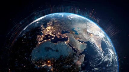 Poster - A stunning aerial view of a digital Earth overlaid with vibrant data streams and icons representing global financial markets depicting the dynamic interaction between various economies
