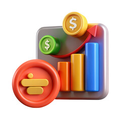 Poster - 3d financial growth chart with dollar coins and abstract symbol isolated on transparent background