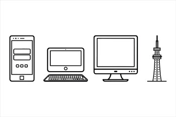 Computer laptop and monitor icon set for digital technology and web design