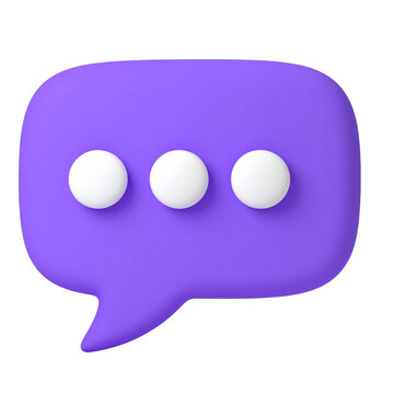 Purple 3D speech bubble with loading dots, indicating communication or message progress.