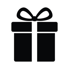 Poster - A black silhouette of a gift box with a ribbon and bow isolated on white background, perfect for a celebration