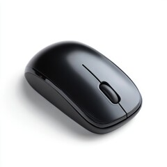 Poster - A generic, unbranded black wireless computer mouse, isolated on a pure white background. Office tech, input.