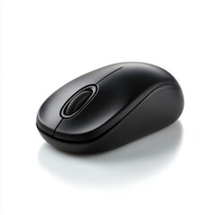 Poster - A generic, unbranded black wireless computer mouse, isolated on a pure white background. Office tech, input.