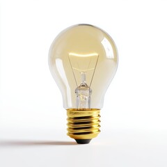 Poster - A stylized golden light bulb glowing brightly, isolated on a pure white background. Innovation, brilliant idea.
