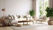 © bizdesigner.1 - Scandinavian minimalist living room – calm space with soft natural light/ 北欧風ミニマルリビングルーム – 柔らかな自然光に包まれた落ち着いた空間