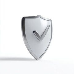 Poster - A stylized white shield icon with a checkmark, isolated on a pure white background. Security, protection.