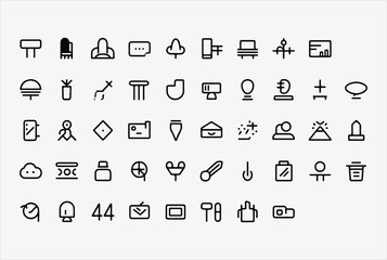 Fototapete - Collection of simple modern minimalist line art icons representing various objects and concepts on a clean background