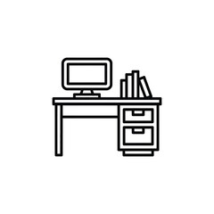 Fototapete - Minimalist Desk with Computer and Books Line Art Illustration