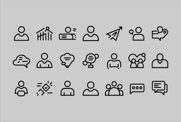 Poster - Collection of outline icons representing people communication collaboration and success in a clean modern design