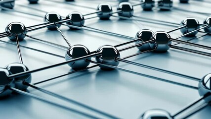 Poster - Close-up of interconnected metallic spheres and lines showcasing the complexity of a network structure in a modern design