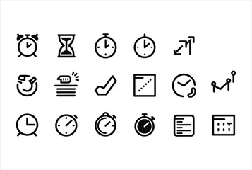 Fototapete - Collection of modern black and white icons representing time management scheduling and productivity concepts