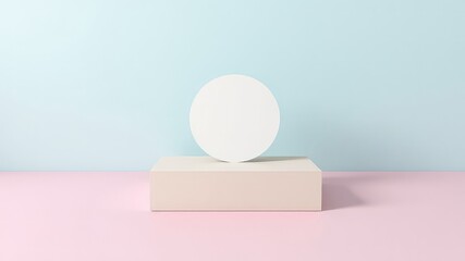 Leinwandbilder - Minimalist geometric design with circular element resting on a rectangular platform and pastel color scheme