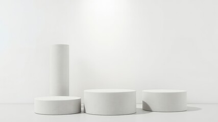 Leinwandbilder - Minimalist abstract white interior scene with cylindrical pedestals, perfect for showcasing a variety of products