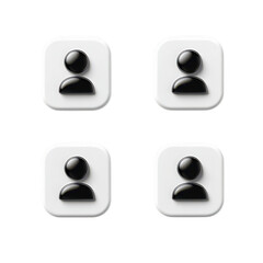 Poster - Four stylized user profile icons with glossy black heads and shoulders on rounded square buttons isolated on transparent background