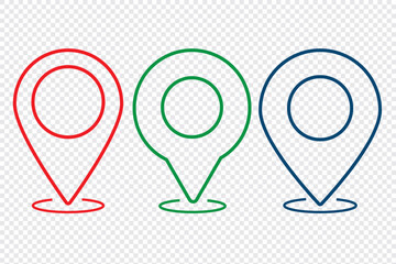 Poster - Location line vector icon set. Point illustration sign collection. Geolocation GPS tag icons set. Place logo. GPS map location icon. Location pin icon symbol sign isolated on transparent background