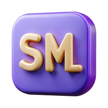 3d rendered sm letters on a rounded purple square isolated on transparent background
