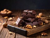 Tableta de chocolate artesanal en mesa rústica