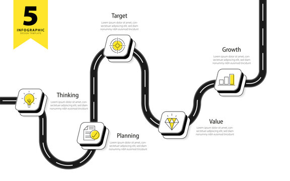 Timeline Creator infographic template. 5 Step timeline journey, calendar Flat simple infographics design template. presentation graph. Business concept with 5 options, gantt vector illustration.