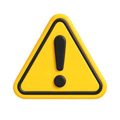 Poster - 3D warning icon, yellow triangle with black exclamation mark for alert and caution, isolated on transparent background