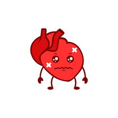 Poster - A cartoon heart shows a sad face, featuring expressive eyes and cross markings, with small arms.
